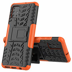 Silikon Hülle Handyhülle und Kunststoff Schutzhülle Hartschalen Tasche mit Ständer für Samsung Galaxy A51 4G Orange