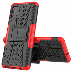 Silikon Hülle Handyhülle und Kunststoff Schutzhülle Hartschalen Tasche mit Ständer für Samsung Galaxy A51 4G Rot