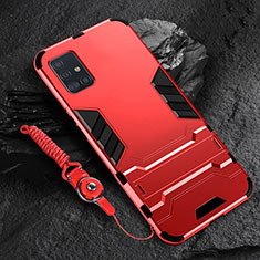 Silikon Hülle Handyhülle und Kunststoff Schutzhülle Hartschalen Tasche mit Ständer für Samsung Galaxy A51 5G Rot