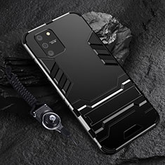 Silikon Hülle Handyhülle und Kunststoff Schutzhülle Hartschalen Tasche mit Ständer für Samsung Galaxy A91 Schwarz