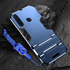 Silikon Hülle Handyhülle und Kunststoff Schutzhülle Hartschalen Tasche mit Ständer für Samsung Galaxy A9s Blau