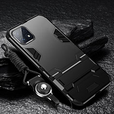 Silikon Hülle Handyhülle und Kunststoff Schutzhülle Hartschalen Tasche mit Ständer für Samsung Galaxy F42 5G Schwarz