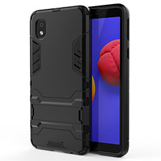 Silikon Hülle Handyhülle und Kunststoff Schutzhülle Hartschalen Tasche mit Ständer für Samsung Galaxy M01 Core Schwarz