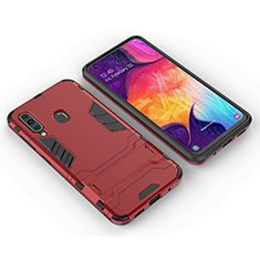 Silikon Hülle Handyhülle und Kunststoff Schutzhülle Hartschalen Tasche mit Ständer für Samsung Galaxy M40 Rot