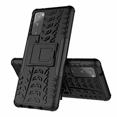 Silikon Hülle Handyhülle und Kunststoff Schutzhülle Hartschalen Tasche mit Ständer für Samsung Galaxy S20 FE (2022) 5G Schwarz