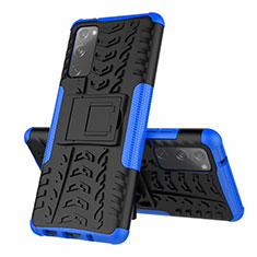 Silikon Hülle Handyhülle und Kunststoff Schutzhülle Hartschalen Tasche mit Ständer für Samsung Galaxy S20 FE 4G Blau