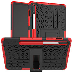 Silikon Hülle Handyhülle und Kunststoff Schutzhülle Hartschalen Tasche mit Ständer für Samsung Galaxy Tab S7 4G 11 SM-T875 Rot