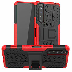 Silikon Hülle Handyhülle und Kunststoff Schutzhülle Hartschalen Tasche mit Ständer für Sony Xperia 1 II Rot