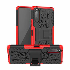 Silikon Hülle Handyhülle und Kunststoff Schutzhülle Hartschalen Tasche mit Ständer für Sony Xperia 10 II Rot