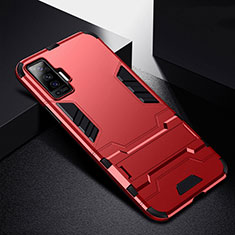 Silikon Hülle Handyhülle und Kunststoff Schutzhülle Hartschalen Tasche mit Ständer für Vivo X50 5G Rot