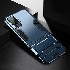 Silikon Hülle Handyhülle und Kunststoff Schutzhülle Hartschalen Tasche mit Ständer für Vivo X50 Pro 5G Blau
