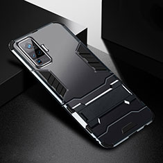 Silikon Hülle Handyhülle und Kunststoff Schutzhülle Hartschalen Tasche mit Ständer für Vivo X50 Pro 5G Schwarz