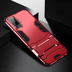 Silikon Hülle Handyhülle und Kunststoff Schutzhülle Hartschalen Tasche mit Ständer für Vivo X51 5G Rot