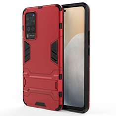 Silikon Hülle Handyhülle und Kunststoff Schutzhülle Hartschalen Tasche mit Ständer für Vivo X60 Pro 5G Rot