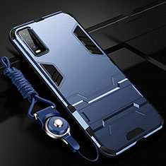 Silikon Hülle Handyhülle und Kunststoff Schutzhülle Hartschalen Tasche mit Ständer für Vivo Y11s Blau