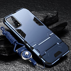 Silikon Hülle Handyhülle und Kunststoff Schutzhülle Hartschalen Tasche mit Ständer für Xiaomi Mi 10T 5G Blau