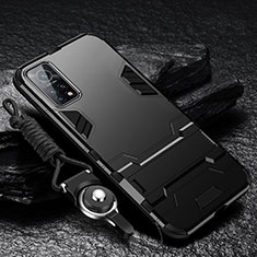 Silikon Hülle Handyhülle und Kunststoff Schutzhülle Hartschalen Tasche mit Ständer für Xiaomi Mi 10T 5G Schwarz