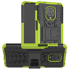Silikon Hülle Handyhülle und Kunststoff Schutzhülle Hartschalen Tasche mit Ständer für Xiaomi Poco M2 Pro Grün