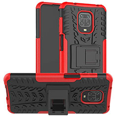 Silikon Hülle Handyhülle und Kunststoff Schutzhülle Hartschalen Tasche mit Ständer für Xiaomi Poco M2 Pro Rot