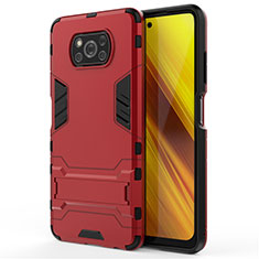 Silikon Hülle Handyhülle und Kunststoff Schutzhülle Hartschalen Tasche mit Ständer für Xiaomi Poco X3 Pro Rot
