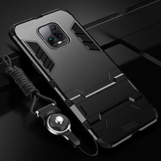 Silikon Hülle Handyhülle und Kunststoff Schutzhülle Hartschalen Tasche mit Ständer für Xiaomi Redmi 10X 5G Schwarz
