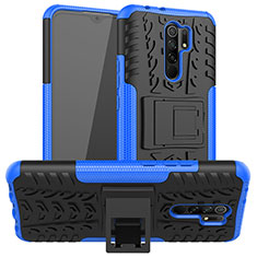 Silikon Hülle Handyhülle und Kunststoff Schutzhülle Hartschalen Tasche mit Ständer für Xiaomi Redmi 9 Blau