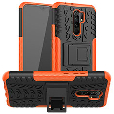 Silikon Hülle Handyhülle und Kunststoff Schutzhülle Hartschalen Tasche mit Ständer für Xiaomi Redmi 9 Orange