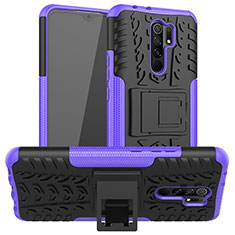 Silikon Hülle Handyhülle und Kunststoff Schutzhülle Hartschalen Tasche mit Ständer für Xiaomi Redmi 9 Violett