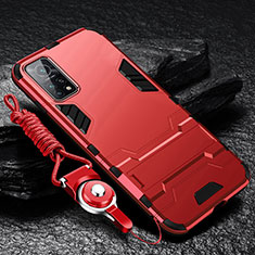 Silikon Hülle Handyhülle und Kunststoff Schutzhülle Hartschalen Tasche mit Ständer für Xiaomi Redmi K30S 5G Rot
