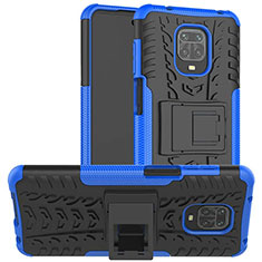 Silikon Hülle Handyhülle und Kunststoff Schutzhülle Hartschalen Tasche mit Ständer für Xiaomi Redmi Note 9 Pro Blau