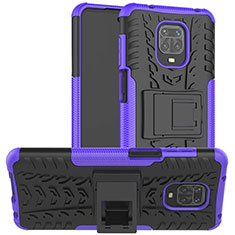 Silikon Hülle Handyhülle und Kunststoff Schutzhülle Hartschalen Tasche mit Ständer für Xiaomi Redmi Note 9 Pro Violett