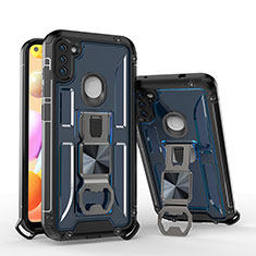 Silikon Hülle Handyhülle und Kunststoff Schutzhülle Hartschalen Tasche mit Ständer H01 für Samsung Galaxy A11 Blau