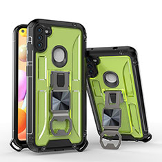 Silikon Hülle Handyhülle und Kunststoff Schutzhülle Hartschalen Tasche mit Ständer H01 für Samsung Galaxy A11 Grün