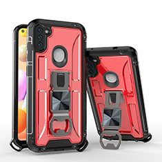 Silikon Hülle Handyhülle und Kunststoff Schutzhülle Hartschalen Tasche mit Ständer H01 für Samsung Galaxy A11 Rot