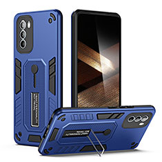 Silikon Hülle Handyhülle und Kunststoff Schutzhülle Hartschalen Tasche mit Ständer H01P für Motorola Moto G31 Blau