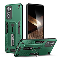 Silikon Hülle Handyhülle und Kunststoff Schutzhülle Hartschalen Tasche mit Ständer H01P für Motorola Moto G31 Grün