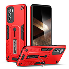 Silikon Hülle Handyhülle und Kunststoff Schutzhülle Hartschalen Tasche mit Ständer H01P für Motorola Moto G31 Rot