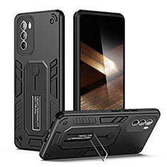 Silikon Hülle Handyhülle und Kunststoff Schutzhülle Hartschalen Tasche mit Ständer H01P für Motorola Moto G31 Schwarz