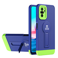 Silikon Hülle Handyhülle und Kunststoff Schutzhülle Hartschalen Tasche mit Ständer H01P für Xiaomi Poco M5S Blau