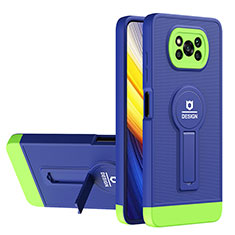 Silikon Hülle Handyhülle und Kunststoff Schutzhülle Hartschalen Tasche mit Ständer H01P für Xiaomi Poco X3 Blau