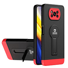 Silikon Hülle Handyhülle und Kunststoff Schutzhülle Hartschalen Tasche mit Ständer H01P für Xiaomi Poco X3 Pro Rot und Schwarz