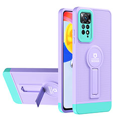 Silikon Hülle Handyhülle und Kunststoff Schutzhülle Hartschalen Tasche mit Ständer H01P für Xiaomi Redmi Note 11 Pro 4G Violett