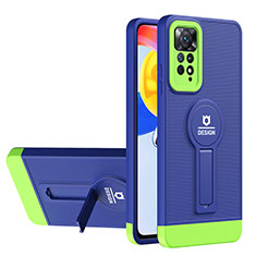 Silikon Hülle Handyhülle und Kunststoff Schutzhülle Hartschalen Tasche mit Ständer H01P für Xiaomi Redmi Note 11S 4G Blau