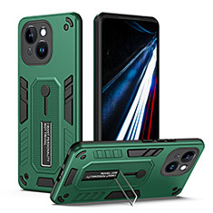 Silikon Hülle Handyhülle und Kunststoff Schutzhülle Hartschalen Tasche mit Ständer H01X für Apple iPhone 14 Grün
