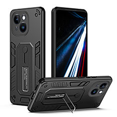 Silikon Hülle Handyhülle und Kunststoff Schutzhülle Hartschalen Tasche mit Ständer H01X für Apple iPhone 14 Schwarz