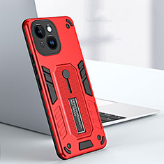 Silikon Hülle Handyhülle und Kunststoff Schutzhülle Hartschalen Tasche mit Ständer H02X für Apple iPhone 13 Rot