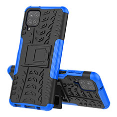 Silikon Hülle Handyhülle und Kunststoff Schutzhülle Hartschalen Tasche mit Ständer J01X für Samsung Galaxy A12 Nacho Blau