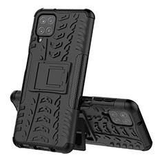Silikon Hülle Handyhülle und Kunststoff Schutzhülle Hartschalen Tasche mit Ständer J01X für Samsung Galaxy A12 Nacho Schwarz