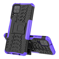 Silikon Hülle Handyhülle und Kunststoff Schutzhülle Hartschalen Tasche mit Ständer J01X für Samsung Galaxy A12 Nacho Violett
