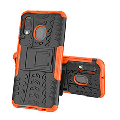 Silikon Hülle Handyhülle und Kunststoff Schutzhülle Hartschalen Tasche mit Ständer J01X für Samsung Galaxy A20e Orange